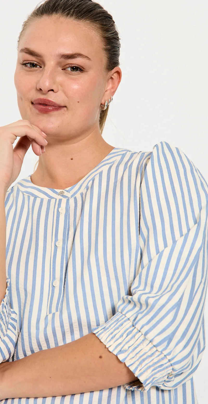Aby kjole med striber blå w. off-white