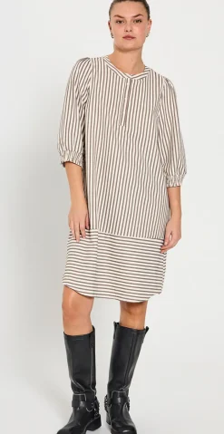 Aby kjole med striber morel w. off-white