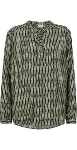 Adney bluse med mønster deep lichen green w. black