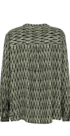 Adney bluse med mønster deep lichen green w. black