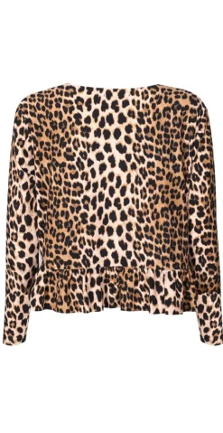 Alma bluse med peplum og leopard print
