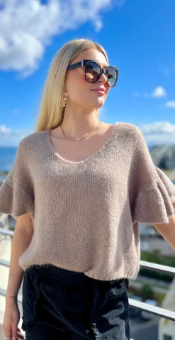 Anna kortærmet strik i mohair og uld mocca LikeLondon