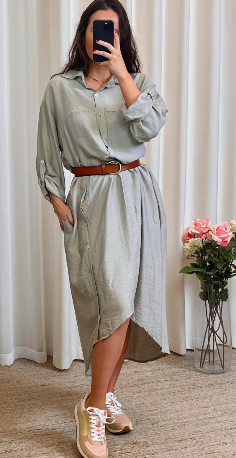 Astrid skjortekjole med knapper i siden beige LikeLondon