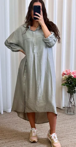 Astrid skjortekjole med knapper i siden beige LikeLondon