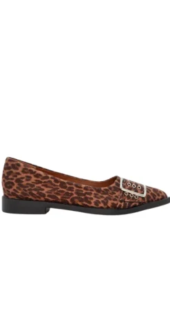 Ballerina med leopardprint og spænde brun