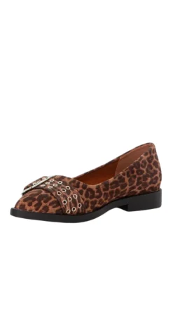 Ballerina med leopardprint og spænde brun