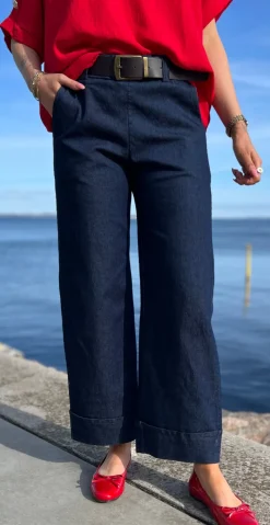 Barbara bukser med bælte og opsmøg mørk denim LikeLondon