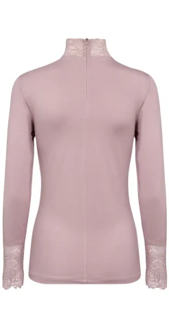 Bluse med blondehals gammelrosa