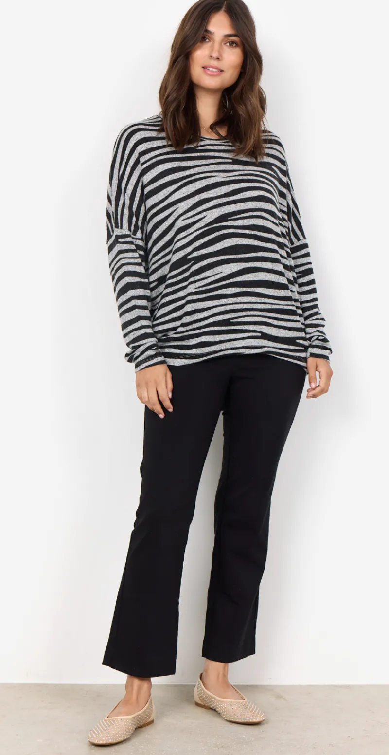 Bluse med dyreprint sort/grå