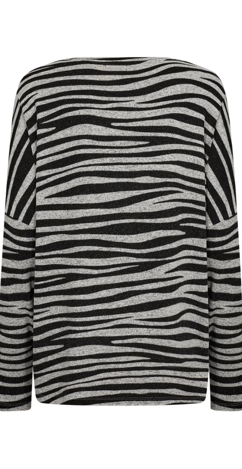 Bluse med dyreprint sort/grå