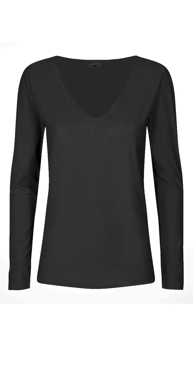 Bluse med v-hals sort