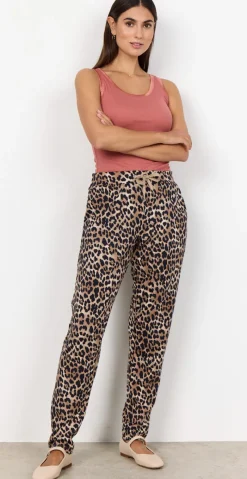 Bree bukser med leopardprint camel
