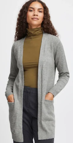 Cardigan i strik mid grey melange