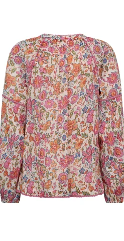 Carin bluse med blomsterprint og snøre Off-white w. Fuchsia Freequent