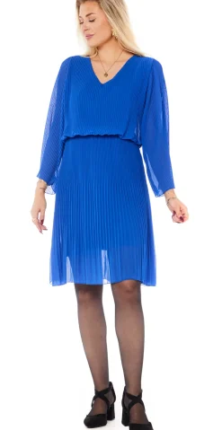 Carmen kort plisseret kjole royalblue LikeLondon