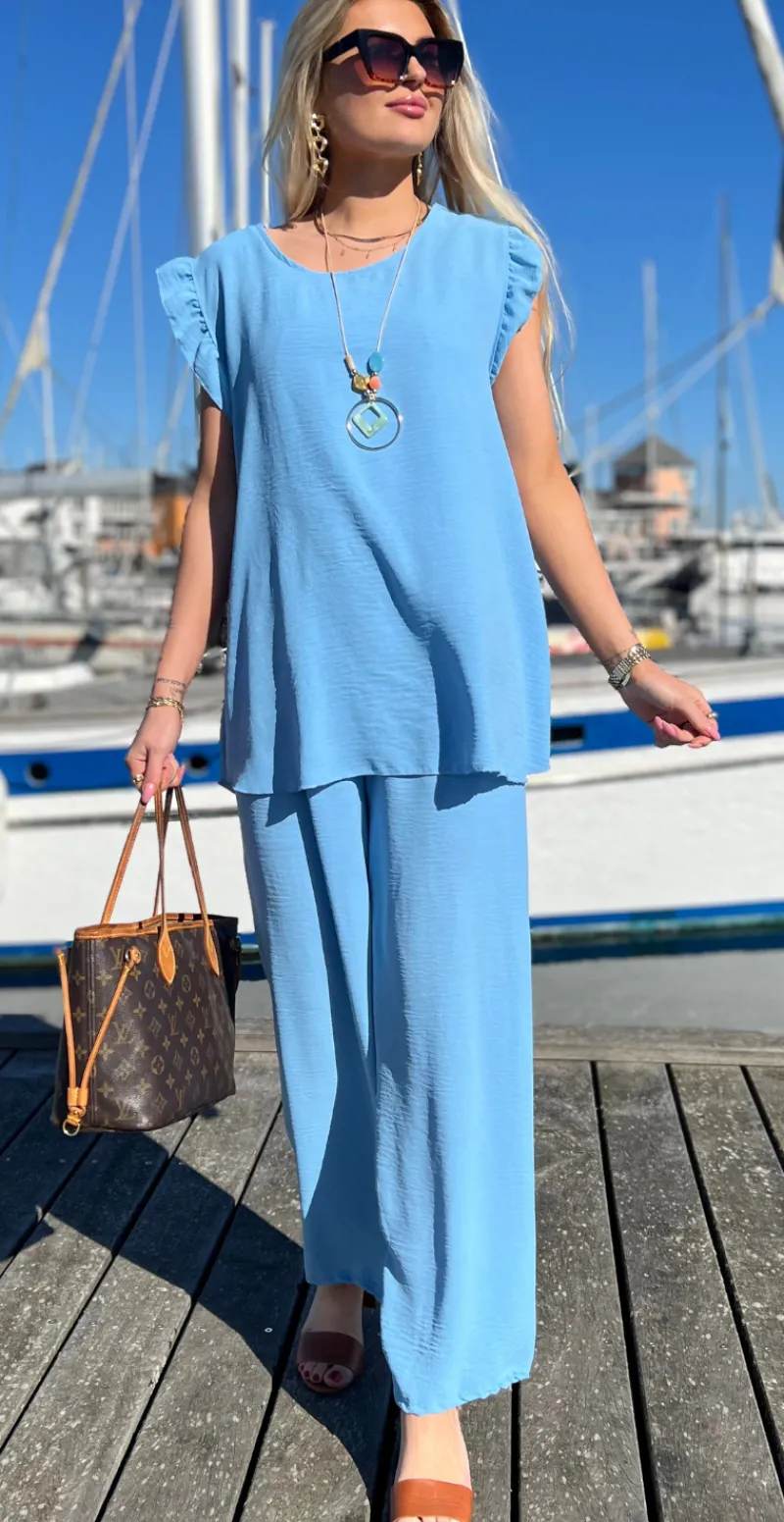 Cassie bukser med snøre lysblå LikeLondon