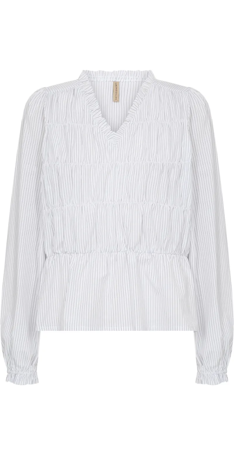 Celeste bluse med smock og nålestrib hvid