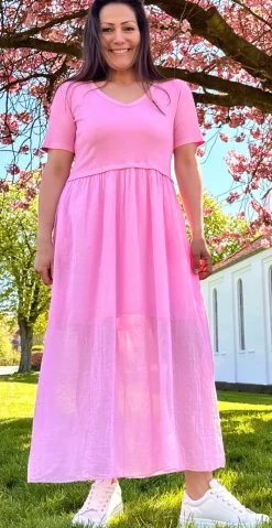 Christiane kjole med V-udskæring og overdel i rib pink LikeLondon by Christina