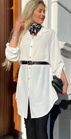 Cleo tunika med knapper og krave hvid Likelondon