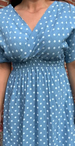 Cornelia kjole med prikker og smock blå LikeLondon by Christina