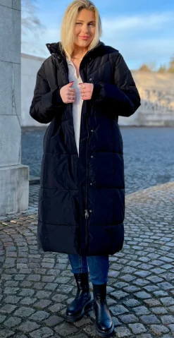 Dawn lang vatteret frakke sort