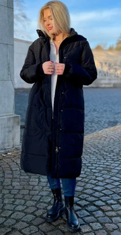 Dawn lang vatteret frakke sort