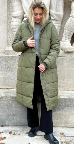 Dawn lang vatteret frakke khaki
