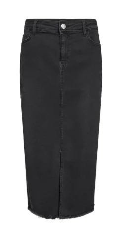 Denimnederdel med slids mørk grå