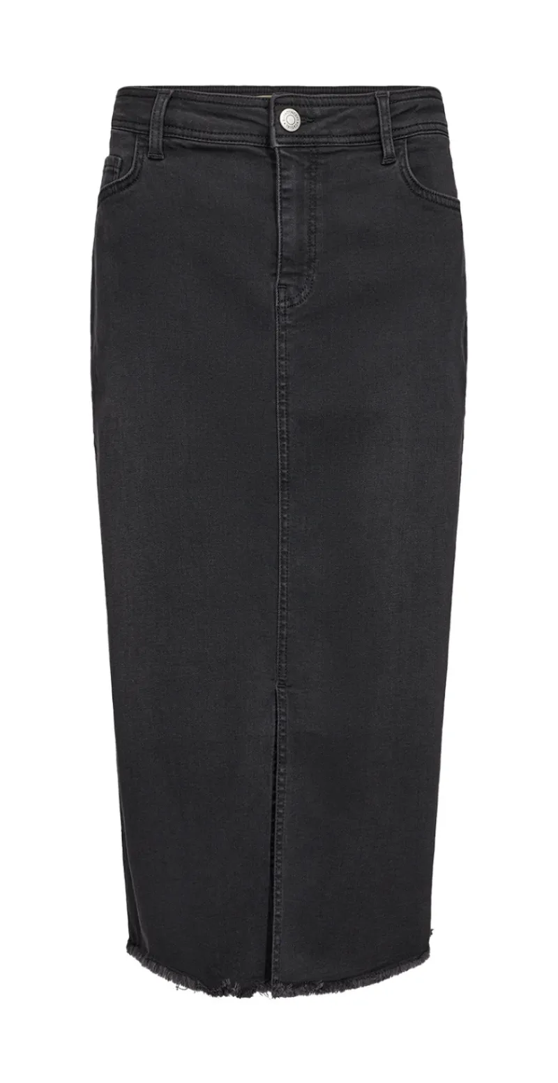 Denimnederdel med slids mørk grå