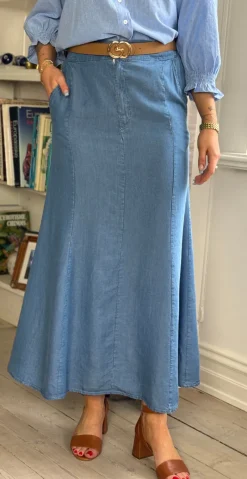 Devine nederdel med træknap og lynlås medium jeans LikeLondon