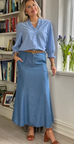Devine nederdel med træknap og lynlås medium jeans LikeLondon