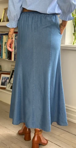 Devine nederdel med træknap og lynlås medium jeans LikeLondon