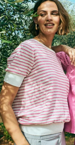 Dodo pullover med striber hvid w. fuchsia
