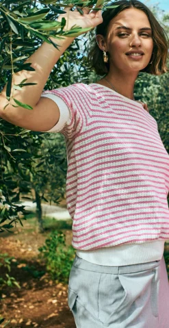 Dodo pullover med striber hvid w. fuchsia