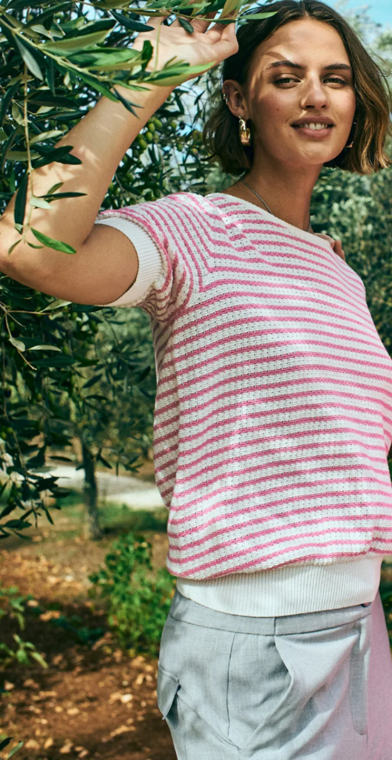 Dodo pullover med striber hvid w. fuchsia