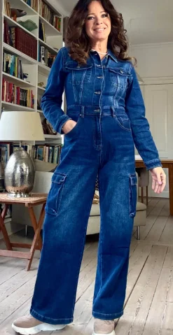 Elina denim-jumpsuit med lommer mørk denim LikeLondon