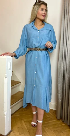 Erna kjole med brystlomme og peplum lysblå LikeLondon