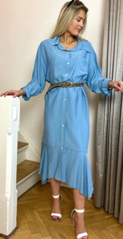Erna kjole med brystlomme og peplum lysblå LikeLondon