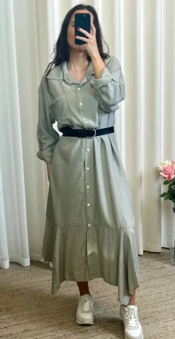 Erna kjole med brystlomme og peplum beige LikeLondon