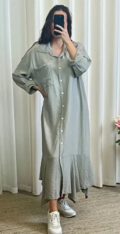 Erna kjole med brystlomme og peplum beige LikeLondon