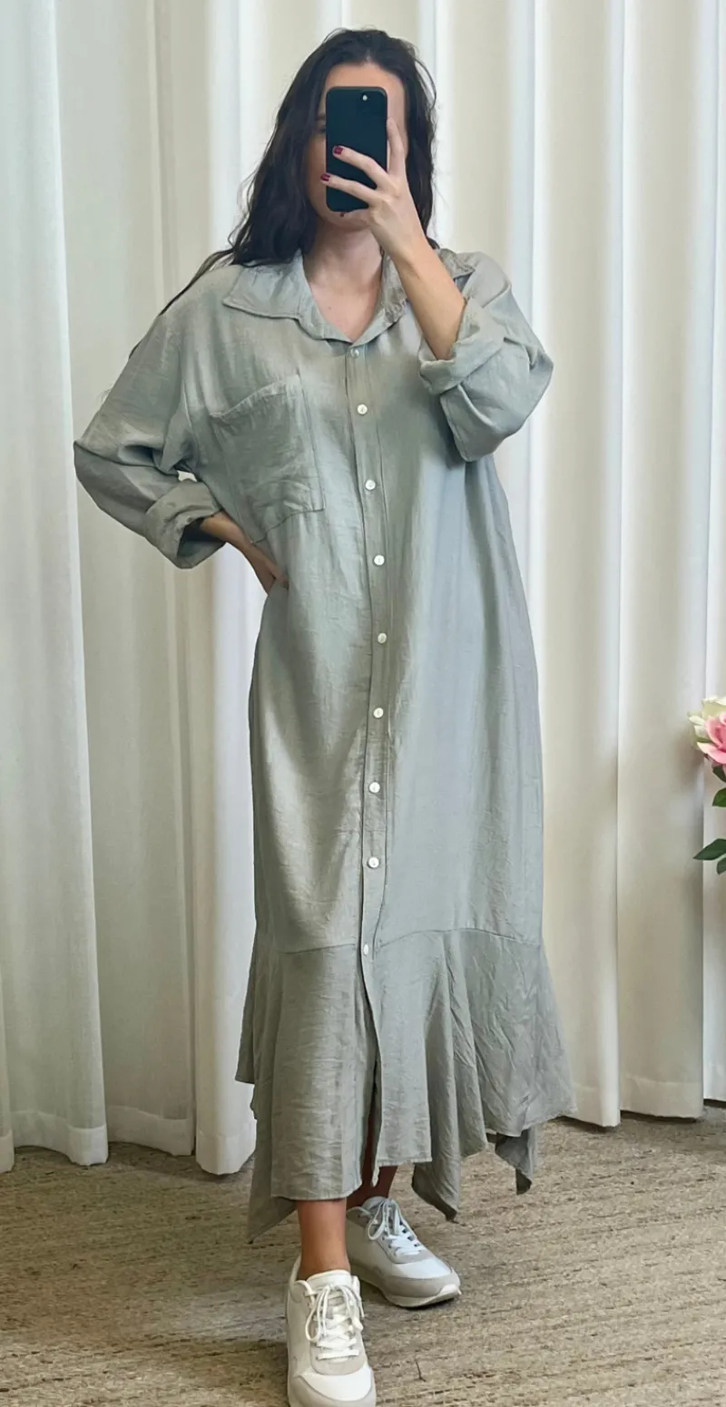 Erna kjole med brystlomme og peplum beige LikeLondon