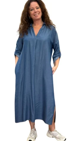 Estelle kjole med v-hals medium blue Likelondon