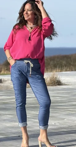 Filucca bluse med lynlås og perlevedhæng pink LikeLondon