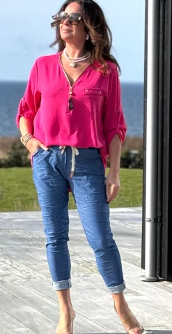 Filucca bluse med lynlås og perlevedhæng pink LikeLondon