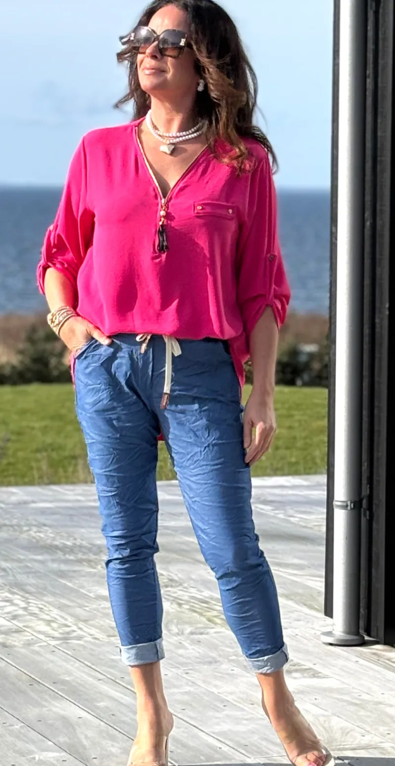 Filucca bluse med lynlås og perlevedhæng pink LikeLondon