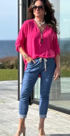 Filucca bluse med lynlås og perlevedhæng pink LikeLondon