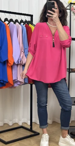 Filucca bluse med lynlås og perlevedhæng pink LikeLondon