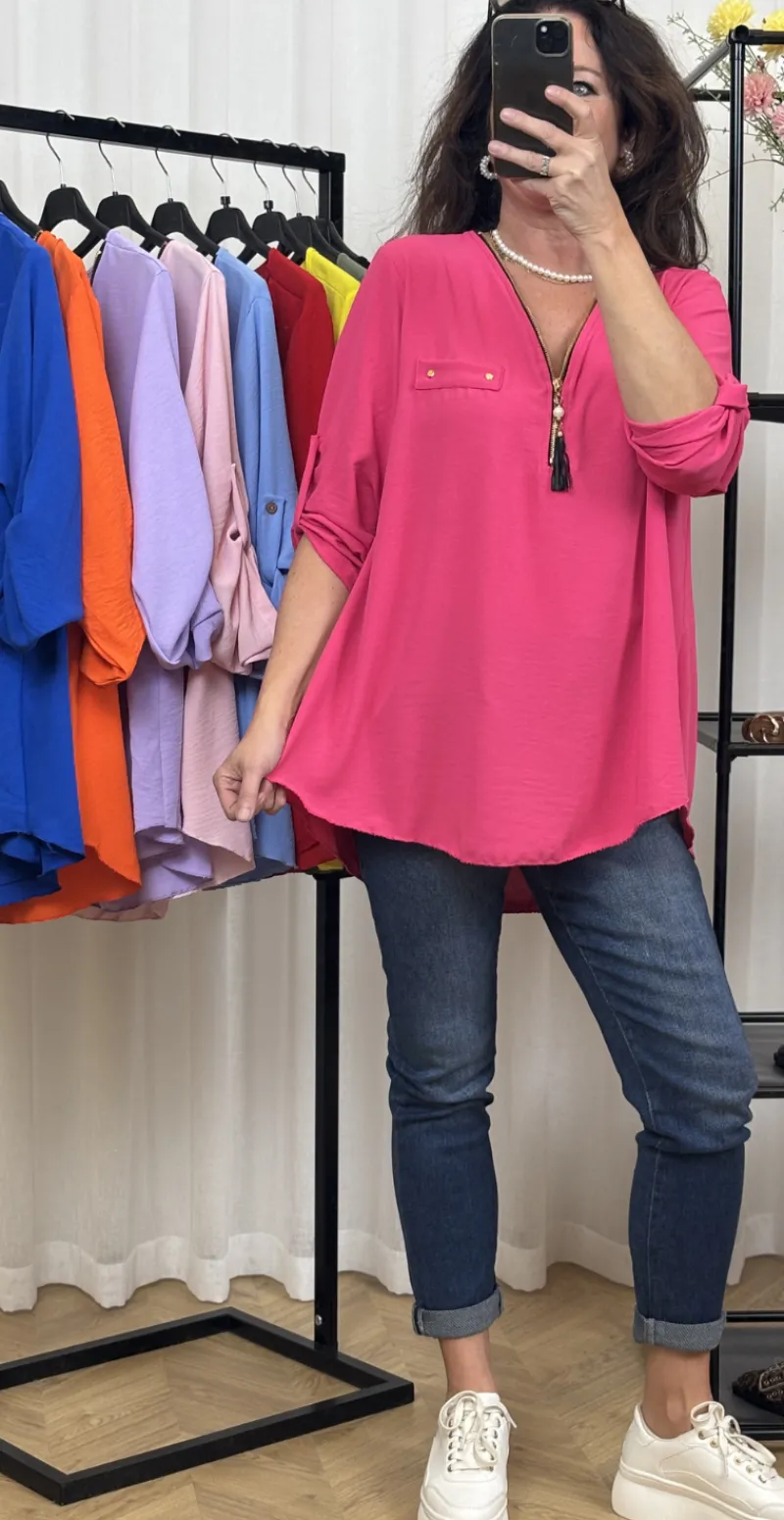 Filucca bluse med lynlås og perlevedhæng pink LikeLondon