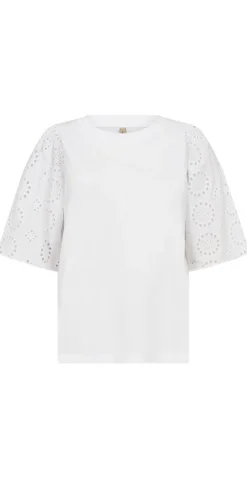Fleur bluse med broderi anglaise på ærmerne hvid