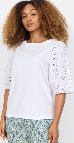 Fleur bluse med broderi anglaise på ærmerne hvid